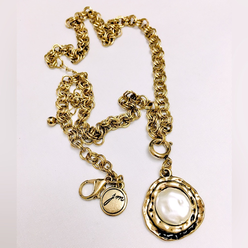 JM Collection Rustic Pearl Gold Metal Necklace